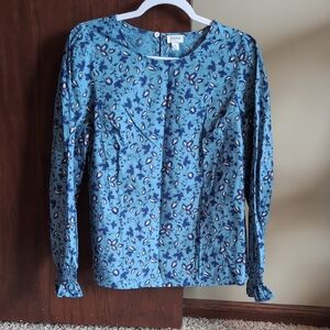 Blue Floral Long Sleeve Blouse
